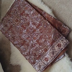 Stunning Designer sequin tissue organza Glass Saree w/petticoat & blouse S/M